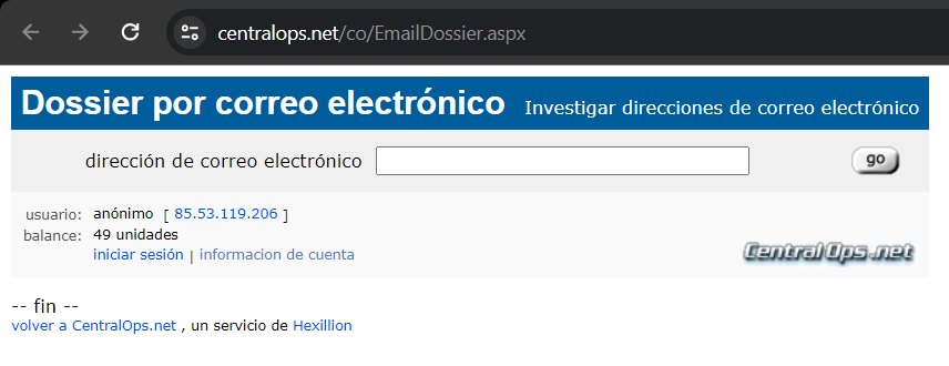 Central Ops Email Dossier: Tu Aliado en la Lucha Contra el Correo Electrónico No Deseado